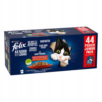 Felix Fantastic mokra karma dla kota w galarecie 44 x 85 g – bezzbożowa, mięsne smaki
