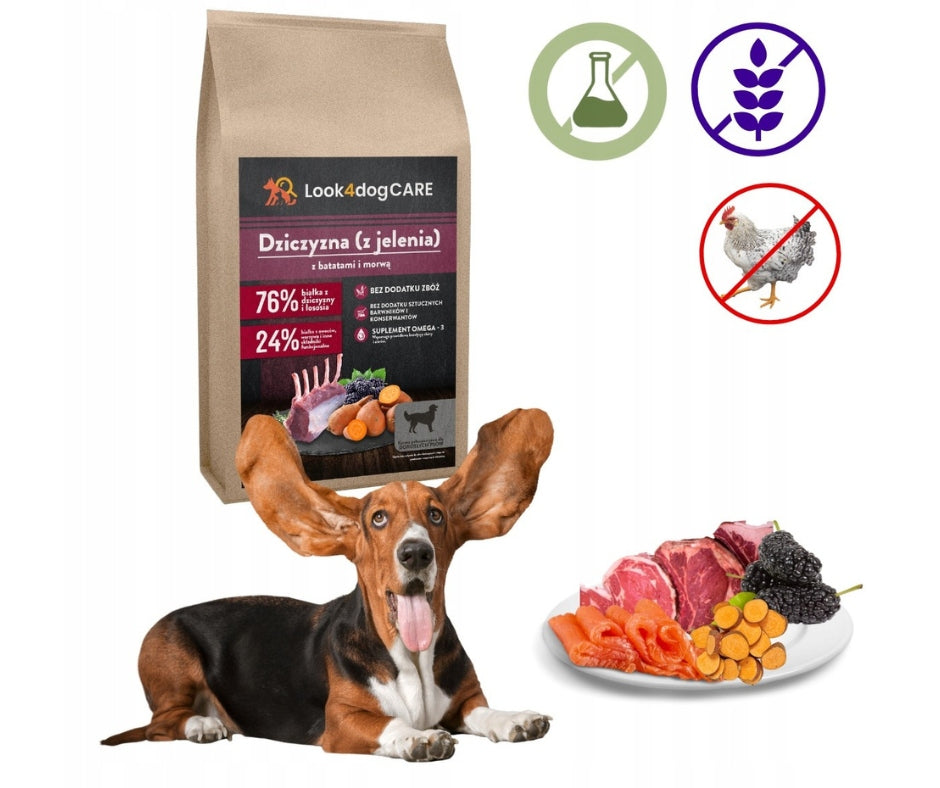 Look4dog CARE sucha karma dla psa z jeleniem i łososiem bez zbóż 12 kg – hipoalergiczna