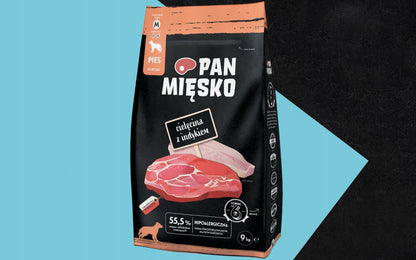 Pan Mięsko sucha karma dla psa 9 kg cielęcina z indykiem – hipoalergiczna, chrupki M