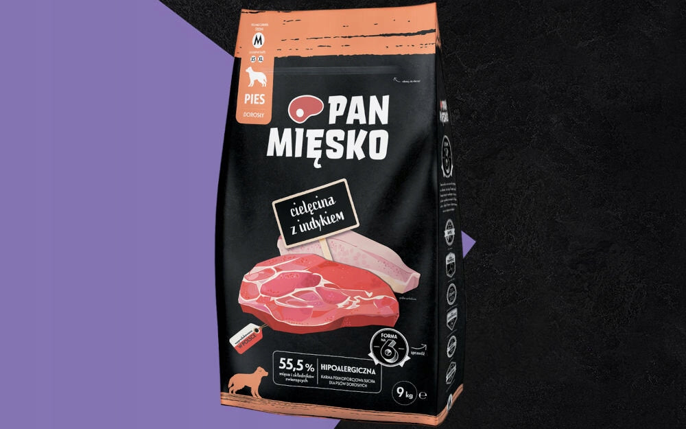 Pan Mięsko sucha karma dla psa 9 kg cielęcina z indykiem – hipoalergiczna, chrupki M