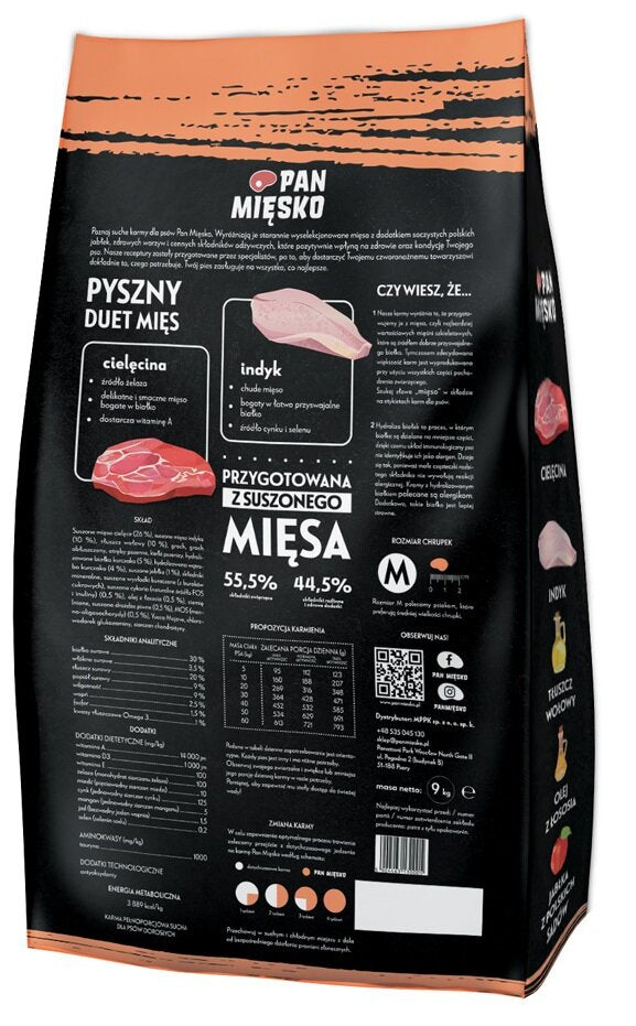 Pan Mięsko sucha karma dla psa 9 kg cielęcina z indykiem – hipoalergiczna, chrupki M