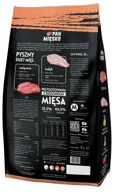 Pan Mięsko sucha karma dla psa 9 kg cielęcina z indykiem – hipoalergiczna, chrupki M