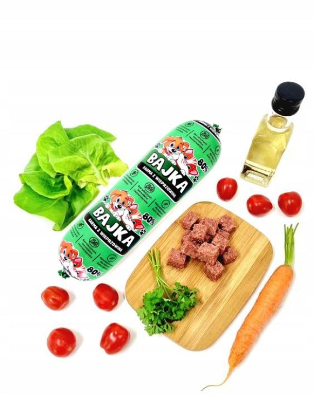 Bajka Mokra karma dla psa w batonie 1 kg, 80% i 90% mięsa, 3 smaki – zestaw 29 szt.