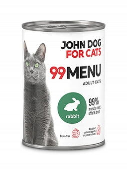 John Dog for Cats 99 MENU karma mokra dla kota z królikiem, bezzbożowa – 6 x 400 g