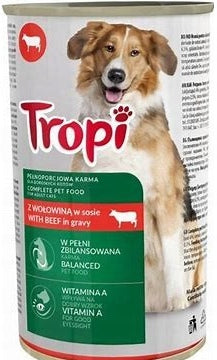 Tropi karma mokra dla psa 18 x 1250 g – puszki dla dorosłych psów, mix drób i wołowina