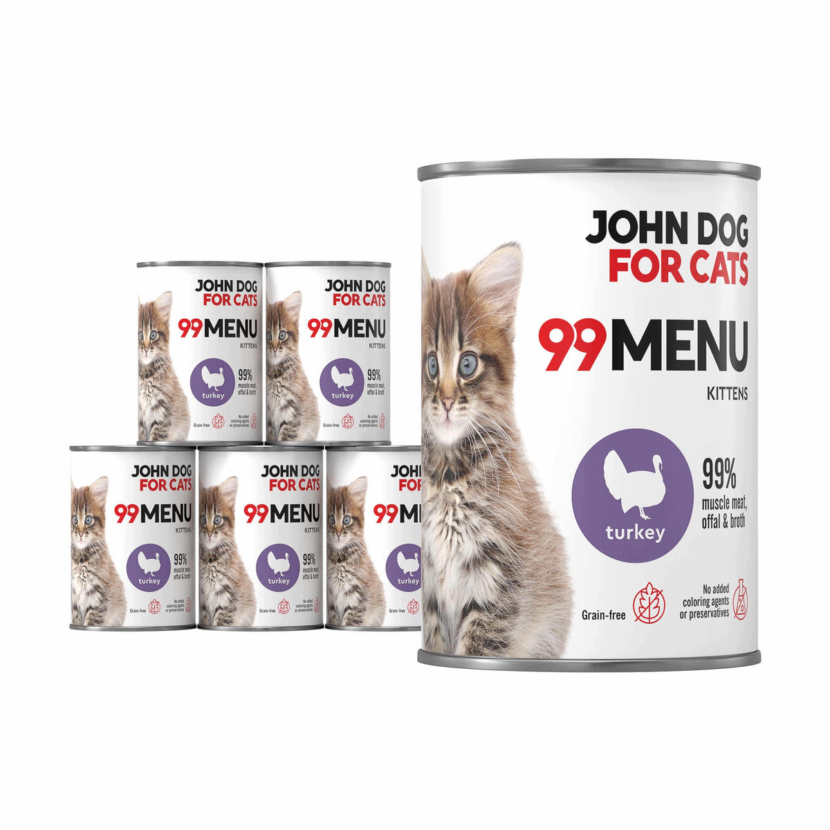 John Dog for Cats 99 Menu karma mokra dla kociąt 6x400 g bezzbożowa, mielonka – indyk