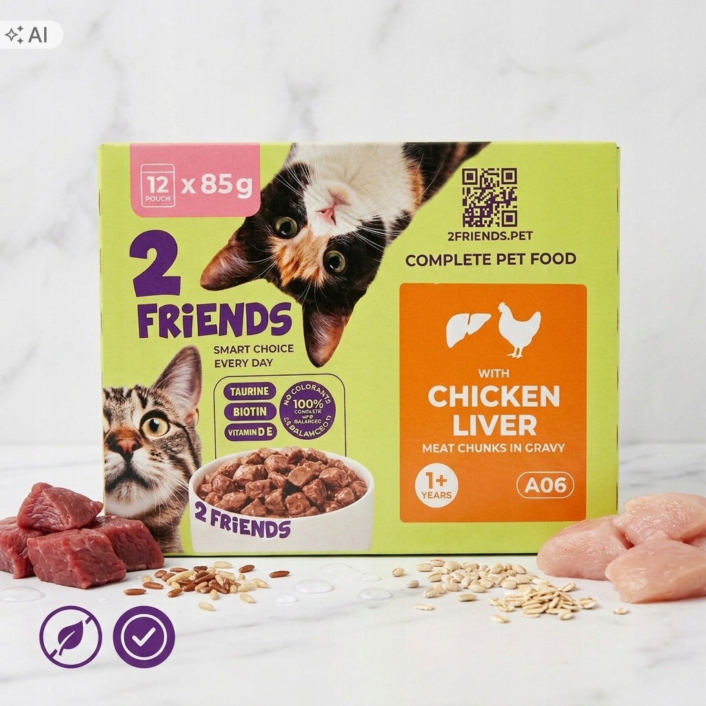 2 FRIENDS Karma mokra dla kota 48 x 85 g – mix 4 smaków w saszetkach, bez cukru, 4,08 kg