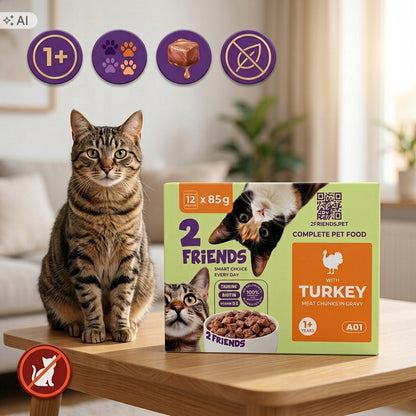 2 FRIENDS Karma mokra dla kota 48 x 85 g – mix 4 smaków w saszetkach, bez cukru, 4,08 kg