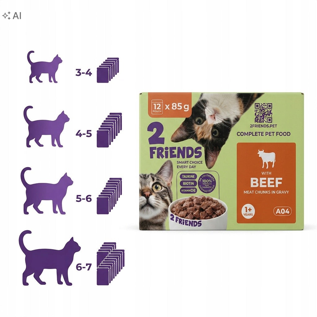 2 FRIENDS Karma mokra dla kota 48 x 85 g – mix 4 smaków w saszetkach, bez cukru, 4,08 kg