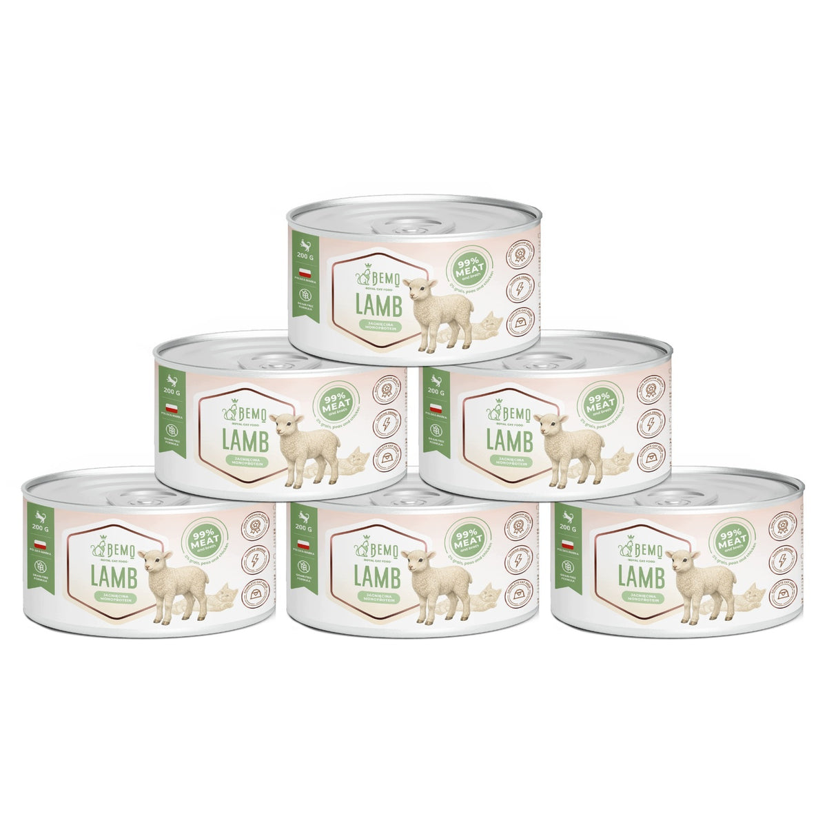 BEMO Karma mokra dla kota z jagnięciną 6x200 g – monoproteinowa, bezzbożowa, puszka