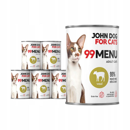 John Dog for Cats karma mokra dla kota 6 x 400 g bezzbożowa 99 Menu – cielęcina