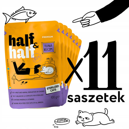 Half&Half karma mokra dla kota w saszetkach 44 x 100 g – sos i galaretka, mix smaków