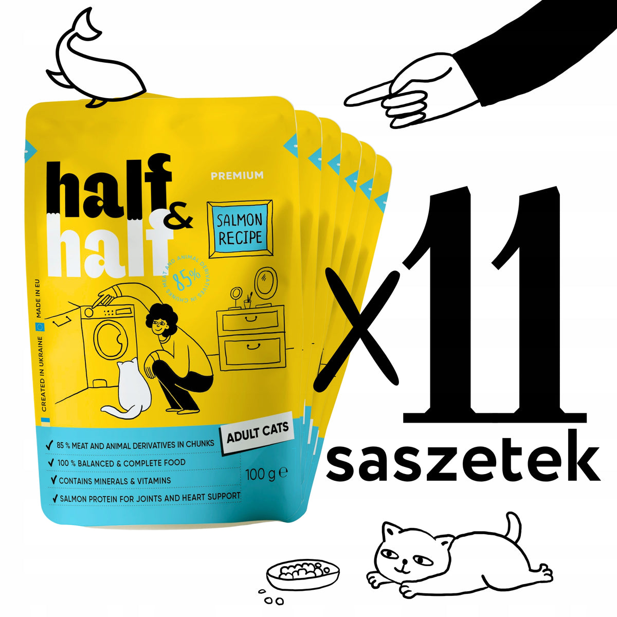 Half&Half karma mokra dla kota w saszetkach 44 x 100 g – sos i galaretka, mix smaków