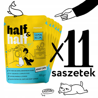 Half&Half karma mokra dla kota w saszetkach 44 x 100 g – sos i galaretka, mix smaków