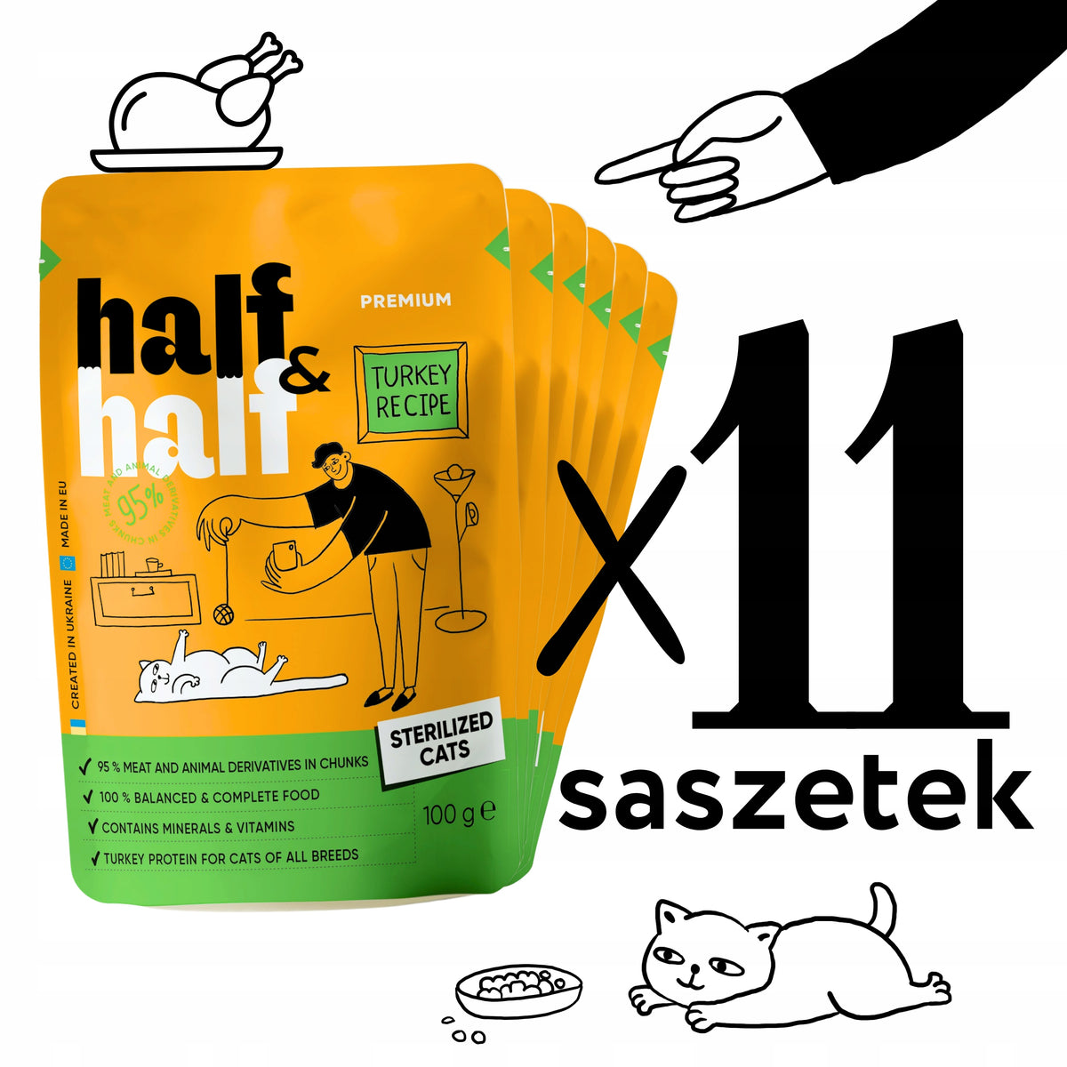 Half&Half karma mokra dla kota w saszetkach 44 x 100 g – sos i galaretka, mix smaków