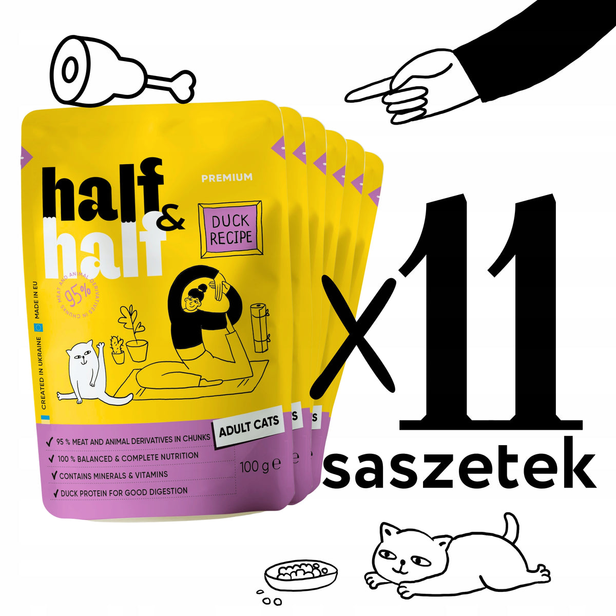 Half&Half karma mokra dla kota w saszetkach 44 x 100 g – sos i galaretka, mix smaków