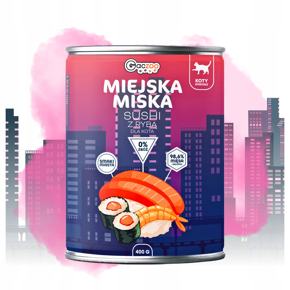 Gaczoo Miejska Miska karma mokra dla kota bezzbożowa 12 x 400 g – mix smaków