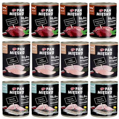 Pan Mięsko karma mokra dla kota 12 x 400 g bezzbożowa w puszkach – mix 3 smaków