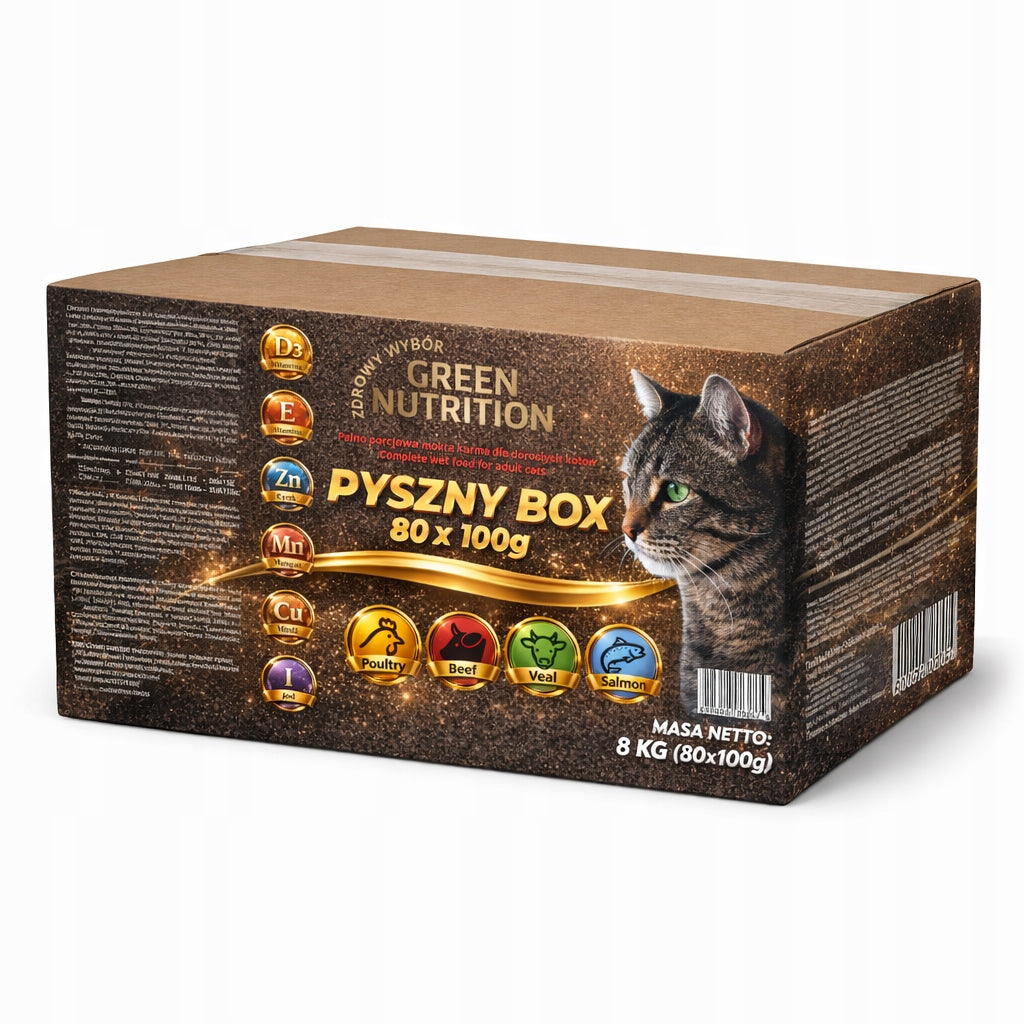 Green Nutrition Karma mokra dla kota 80x100 g – kawałki w sosie, dla dorosłych kotów, 4 smaki