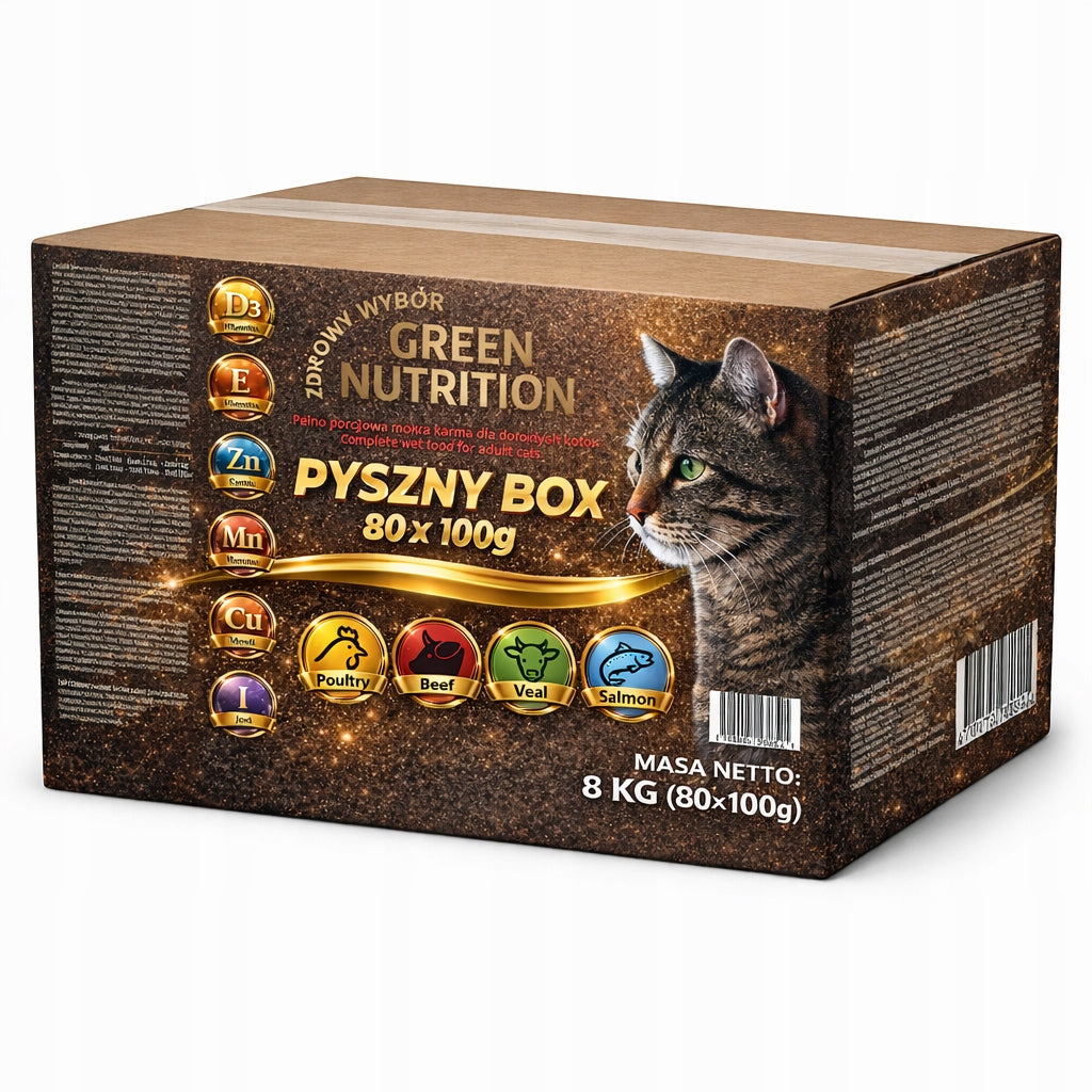 Green Nutrition Karma mokra dla kota 80x100 g – kawałki w sosie, dla dorosłych kotów, 4 smaki