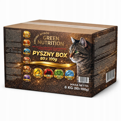 Green Nutrition Karma mokra dla kota 80x100 g – kawałki w sosie, dla dorosłych kotów, 4 smaki
