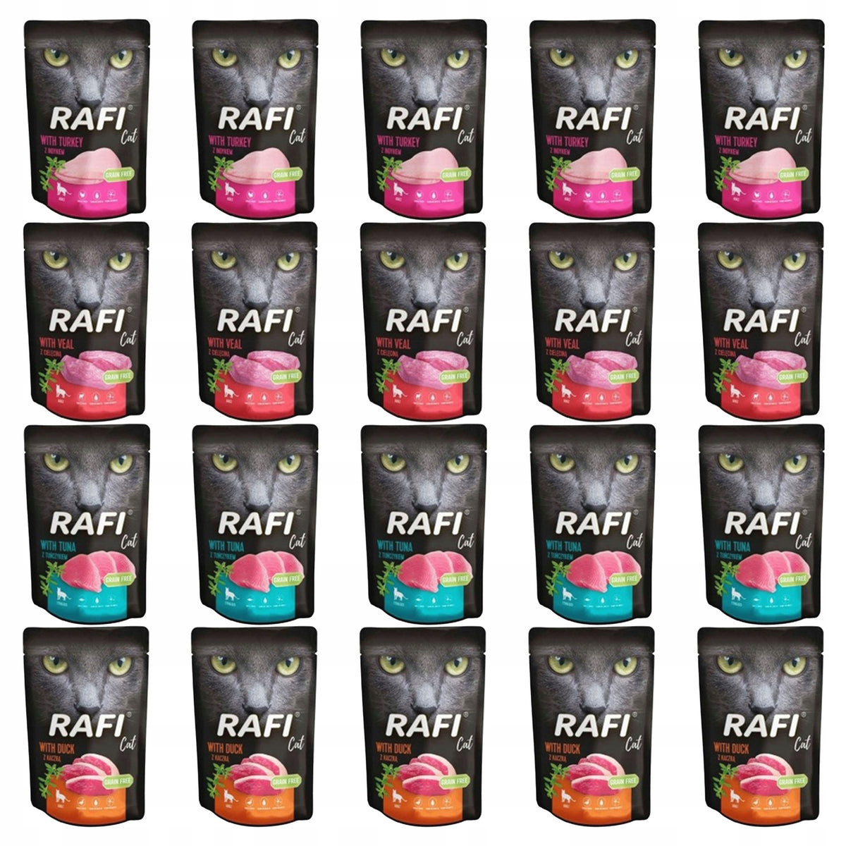 Rafi mokra karma dla kota bezzbożowa w saszetkach 40 x 100 g – mix smaków
