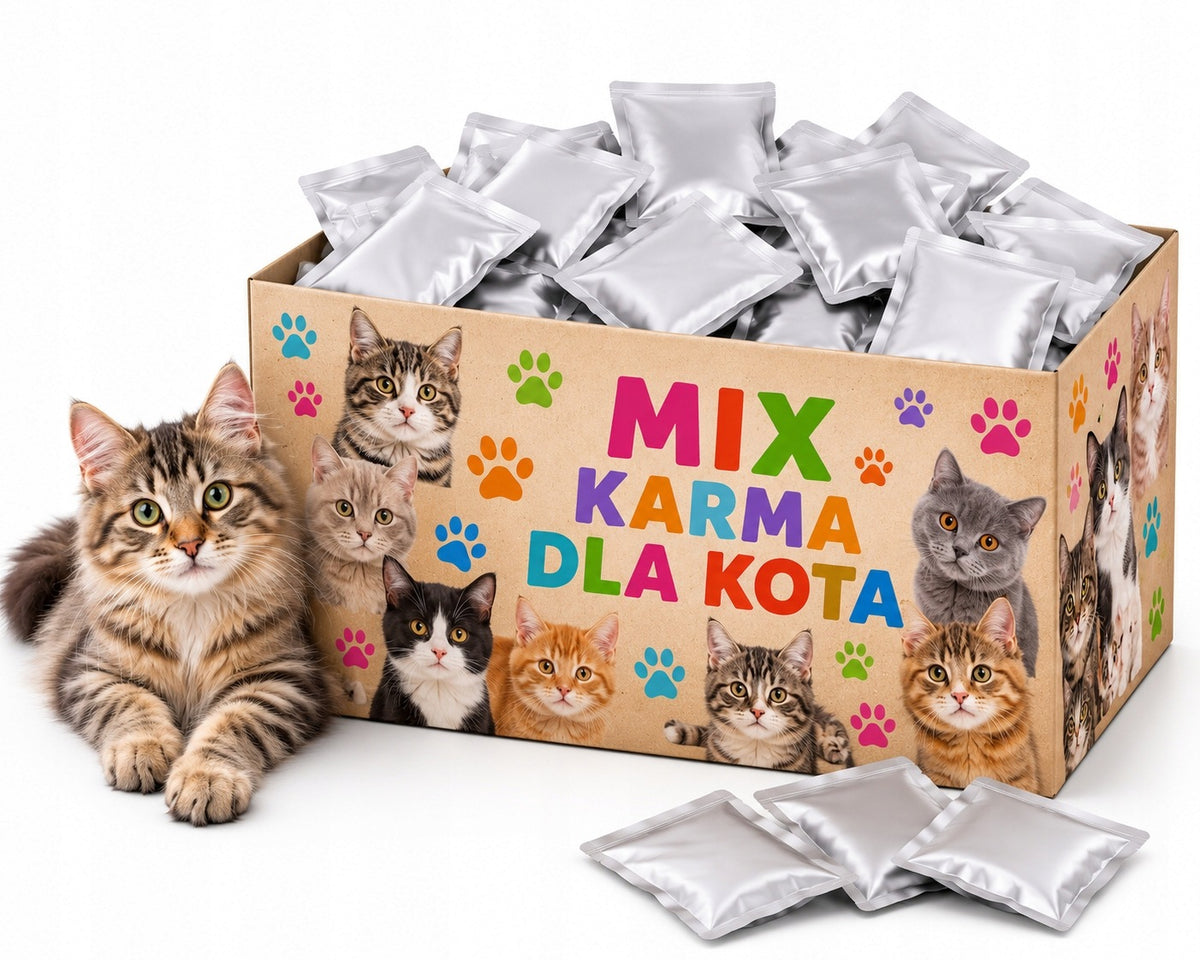Mokra karma dla kota bez zbóż, kawałki mięsa w sosie, 40 saszetek po 100 g – mix smaków
