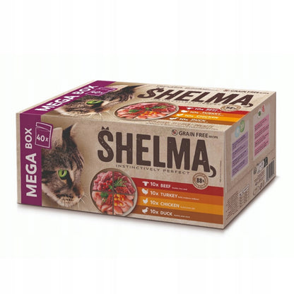 Shelma Mokra karma dla kota w saszetkach 40 x 85 g bez zbóż, w sosie – mix smaków