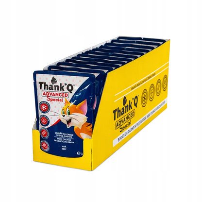 Thank'Q Karma mokra dla kota z wołowiną 24 x 100 g – saszetki w sosie dla kotów dorosłych