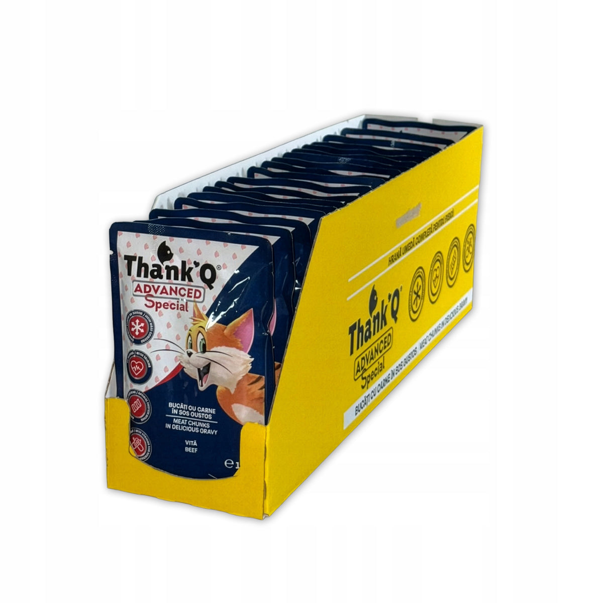 Thank'Q Karma mokra dla kota z wołowiną 24 x 100 g – saszetki w sosie dla kotów dorosłych