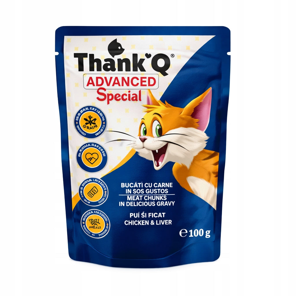 Thank'Q Karma mokra dla kota z wołowiną 24 x 100 g – saszetki w sosie dla kotów dorosłych