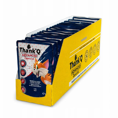 Thank'Q Karma mokra dla kota z wołowiną 24 x 100 g – saszetki w sosie dla kotów dorosłych