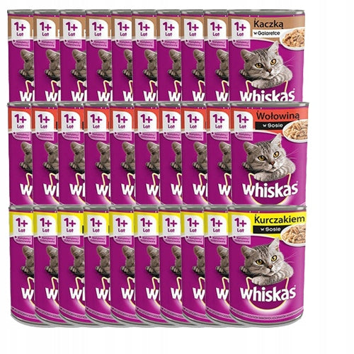Whiskas Adult 1+ karma mokra dla kota 24x400 g wołowina w sosie – puszki 9,6 kg