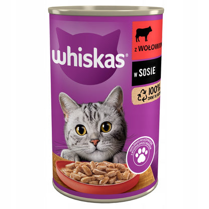 Whiskas Adult 1+ karma mokra dla kota 24x400 g wołowina w sosie – puszki 9,6 kg