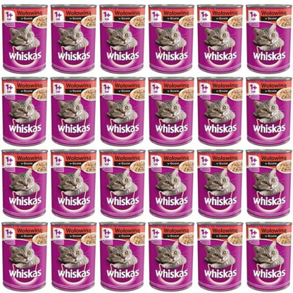 Whiskas Adult 1+ karma mokra dla kota 24x400 g wołowina w sosie – puszki 9,6 kg