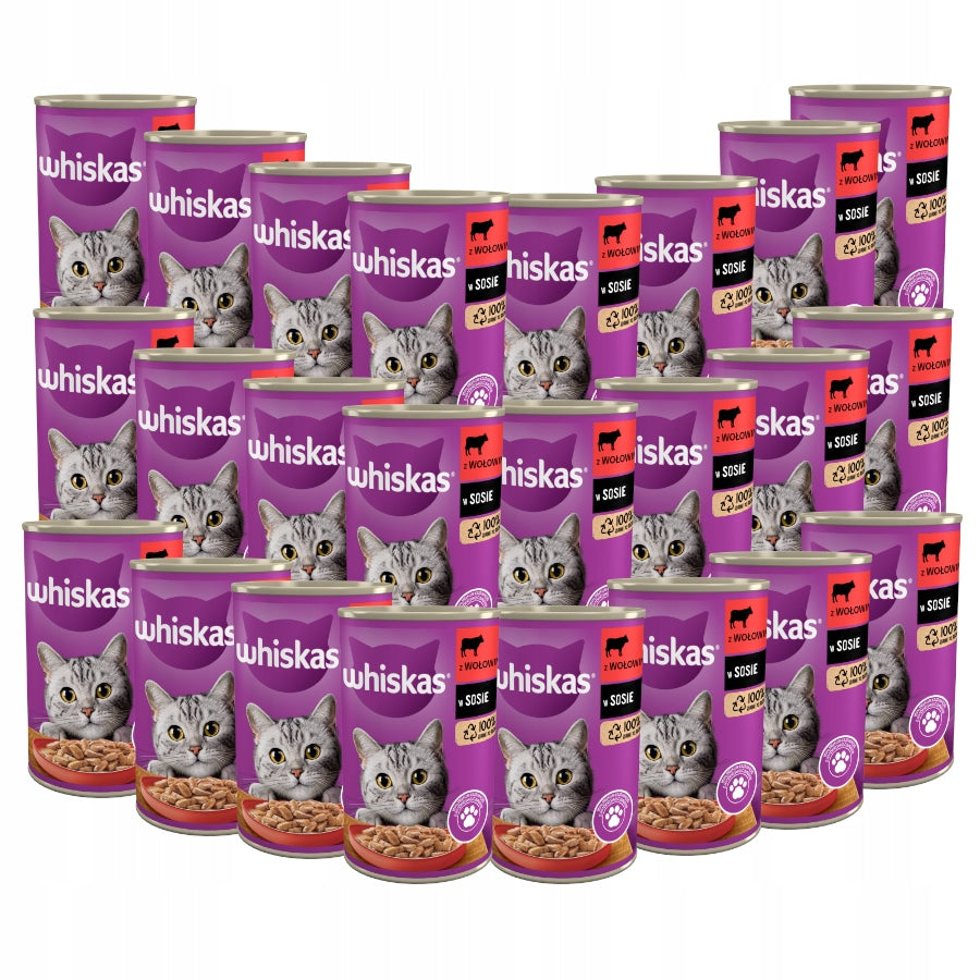 Whiskas Adult 1+ karma mokra dla kota 24x400 g wołowina w sosie – puszki 9,6 kg