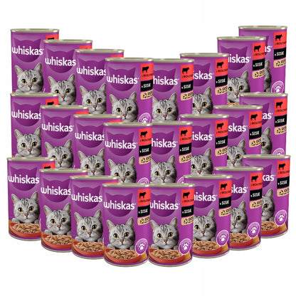 Whiskas Adult 1+ karma mokra dla kota 24x400 g wołowina w sosie – puszki 9,6 kg