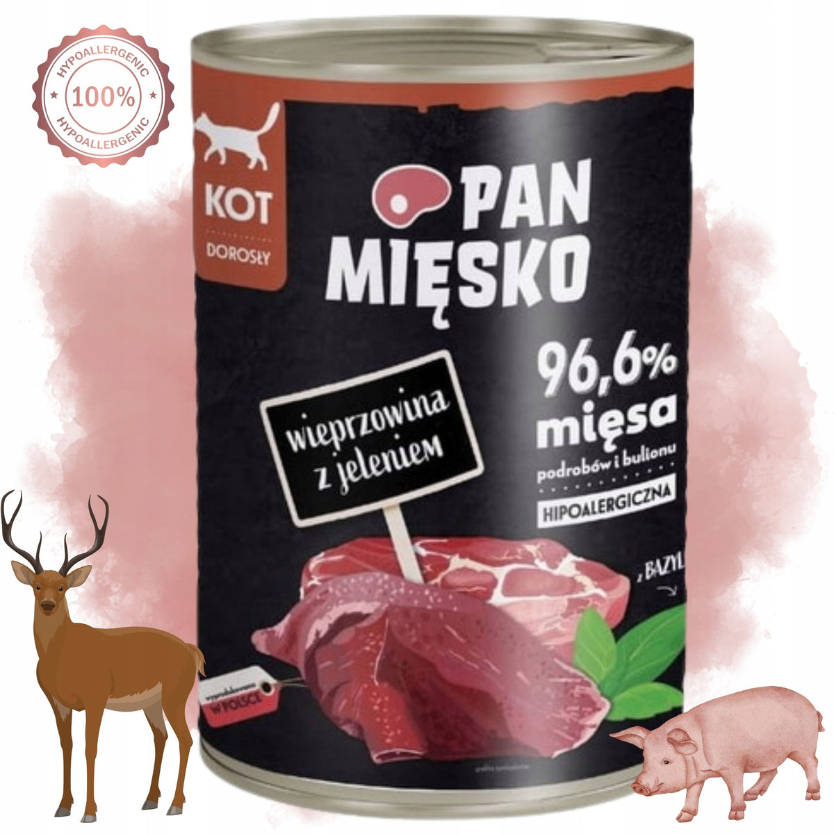 Pan Mięsko Karma mokra dla kota 400 g – bezzbożowa, hipoalergiczna, wieprzowina z jeleniem