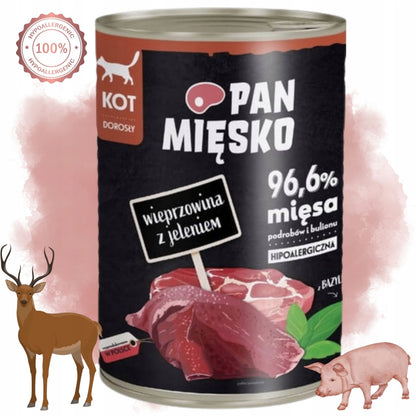 Pan Mięsko Karma mokra dla kota 400 g – bezzbożowa, hipoalergiczna, wieprzowina z jeleniem