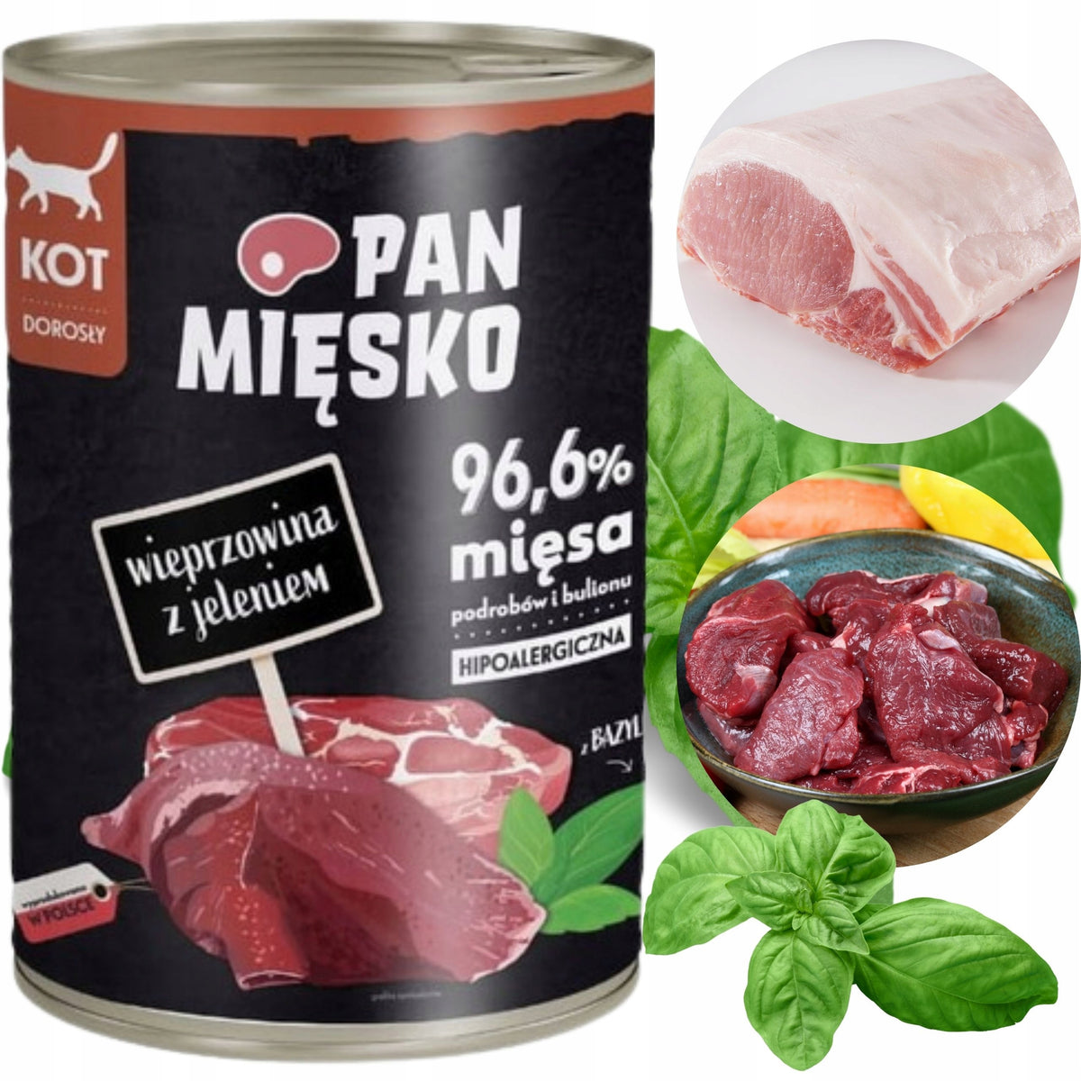 Pan Mięsko Karma mokra dla kota 400 g – bezzbożowa, hipoalergiczna, wieprzowina z jeleniem