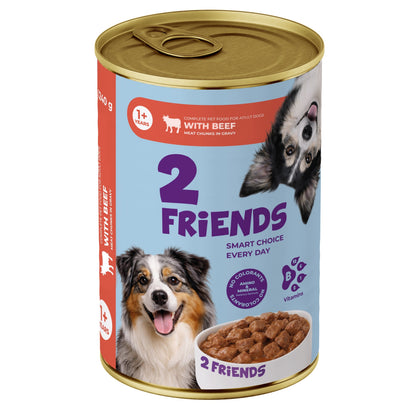 2 FRIENDS Karma mokra dla psa wołowina w sosie 1240 g – puszka, 71% mięsa, psy dorosłe