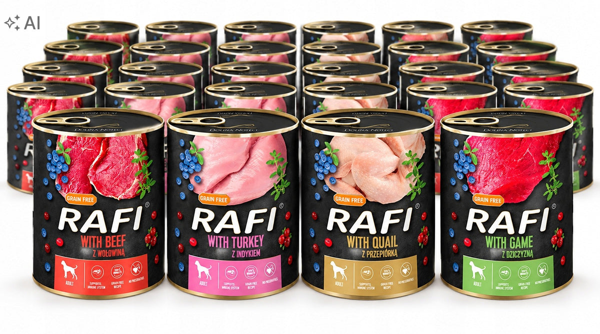 Dolina Noteci Rafi Premium karma mokra dla psa bez zbóż 30 x 800 g – mix smaków