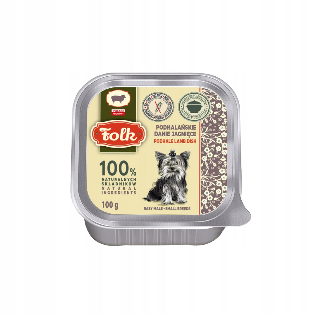 FOLK Karma mokra dla psa z jagnięciną 10 x 100 g – bezzbożowa, dla małych ras