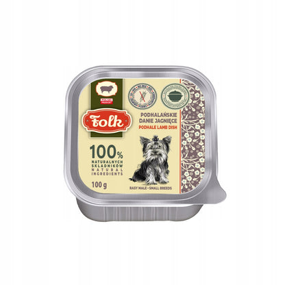 FOLK Karma mokra dla psa z jagnięciną 10 x 100 g – bezzbożowa, dla małych ras