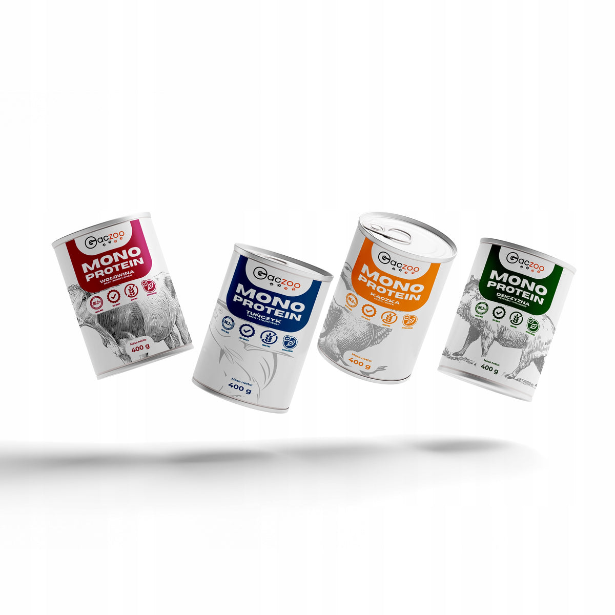 Gaczoo Mono Protein karma mokra dla psa hipoalergiczna 4 x 400 g – bez zbóż, mix smaków