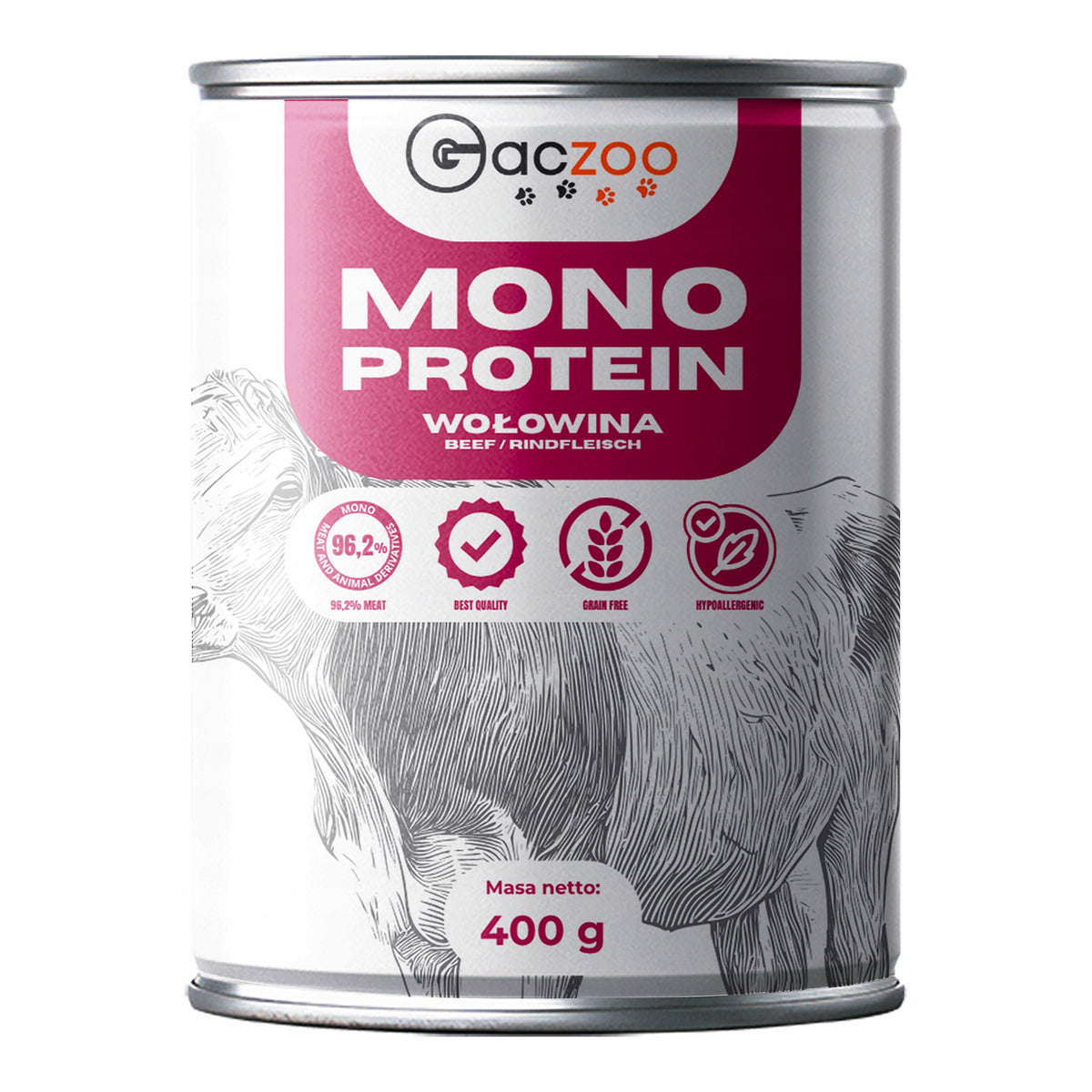 Gaczoo Mono Protein karma mokra dla psa z wołowiną 6 x 400 g – monobiałkowa, bezzbożowa