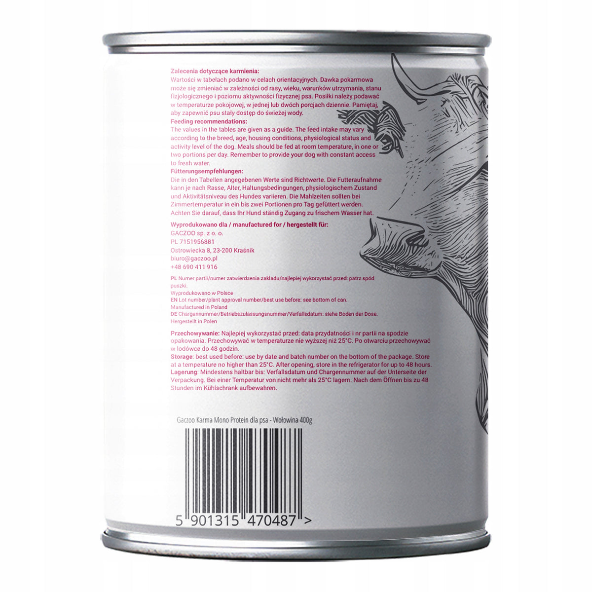 Gaczoo Mono Protein karma mokra dla psa z wołowiną 6 x 400 g – monobiałkowa, bezzbożowa