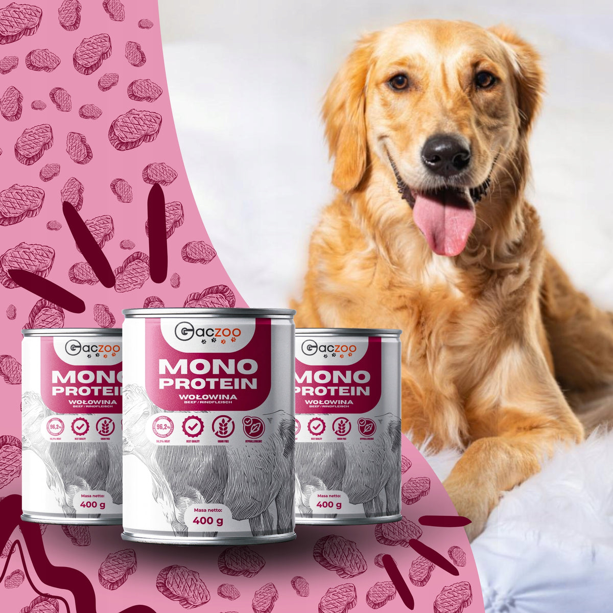 Gaczoo Mono Protein karma mokra dla psa z wołowiną 6 x 400 g – monobiałkowa, bezzbożowa