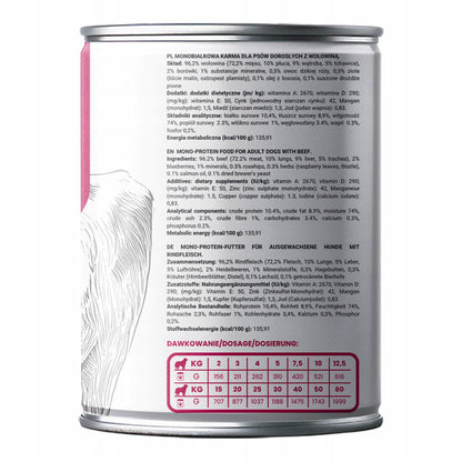 Gaczoo Mono Protein karma mokra dla psa z wołowiną 6 x 400 g – monobiałkowa, bezzbożowa