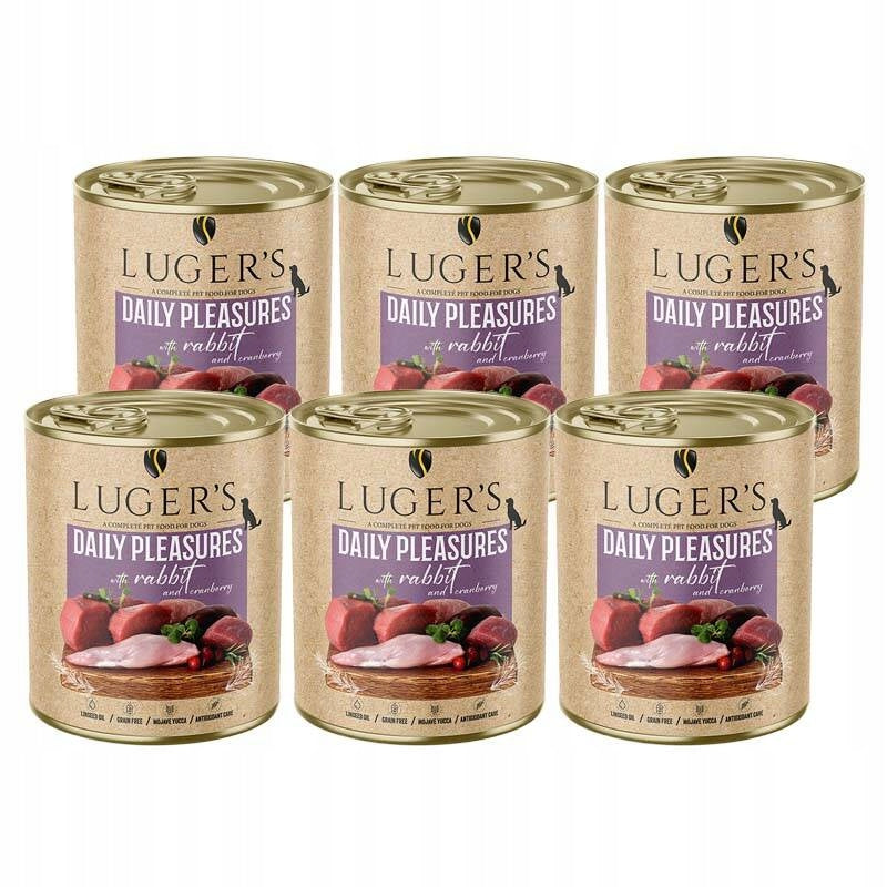 Luger's Daily Pleasures karma mokra dla psa dorosłego 6 x 800 g – królik i żurawina